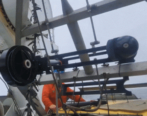 A video plankton recorder (VPR), with a strobe light unit (left) positioned opposite of a microscope camera (right).